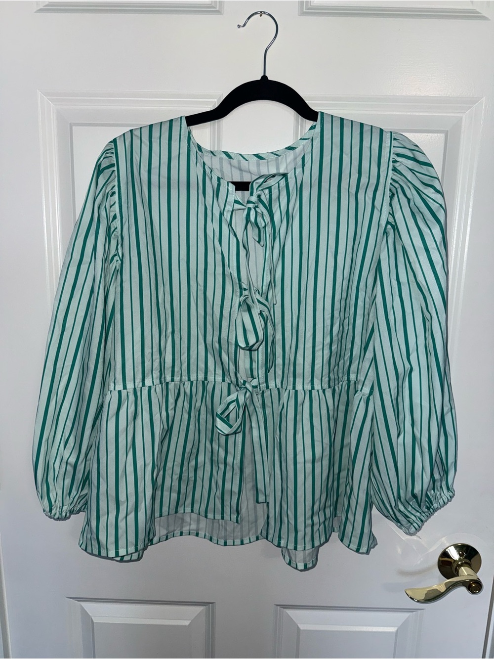 Striped Green Tie Front Blouse